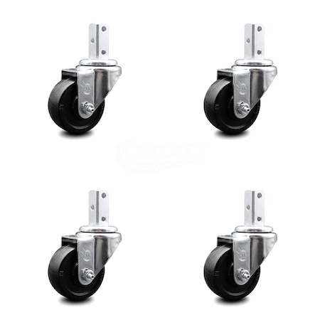 Service Caster 3 Inch Soft Rubber Wheel Swivel 7/8 Inch Square Stem Caster Set SCC-SQ20S314-SRS-78-4